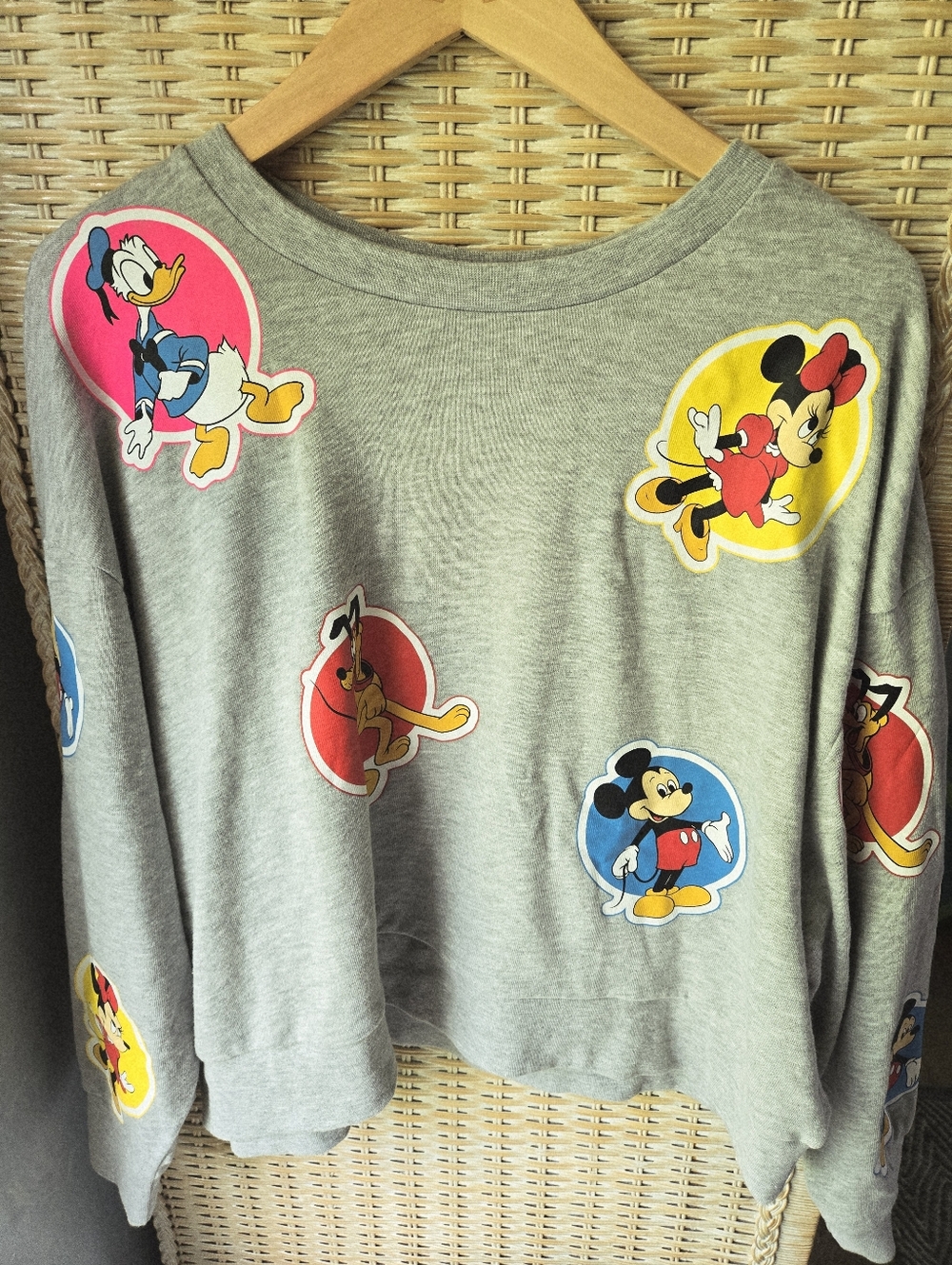Disney Vault Collection Grey Sweatshirt Colorful Character Patches Size XL